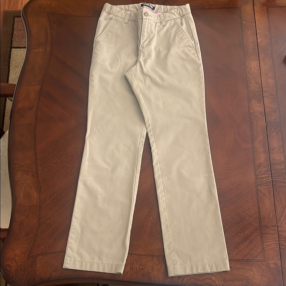 Lands' End Khaki Tan School Uniform Pants Girl's 16 S Slim, Ins 28.5", Adj Waist